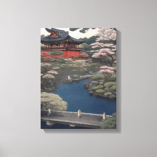 Temple on the river - Japan Canvas Print