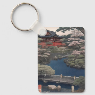 Temple on the river - Japan Key Ring