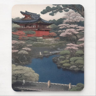 Temple on the river - Japan Mouse Pad