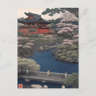 Temple on the river - Japan Postcard