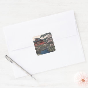 Temple on the river - Japan Square Sticker