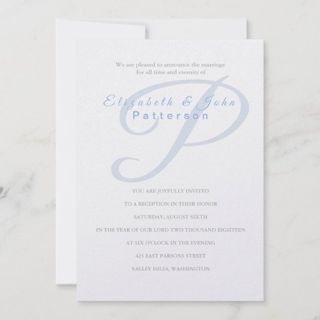 Temple Wedding Invitation-Last Initial Invitation (Front)