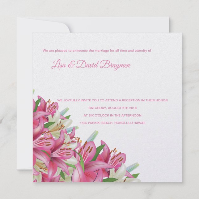 Temple Wedding Invitation Reception Card-Lilies (Front)
