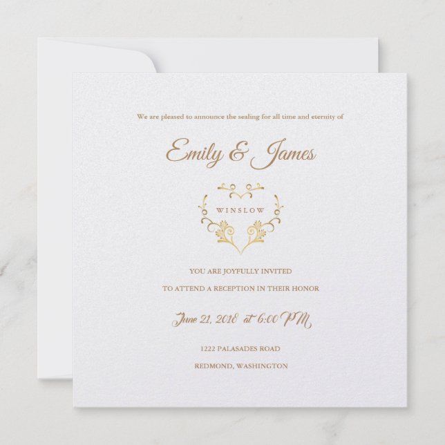 Temple Wedding Reception Card Fancy Gold Heart (Front)