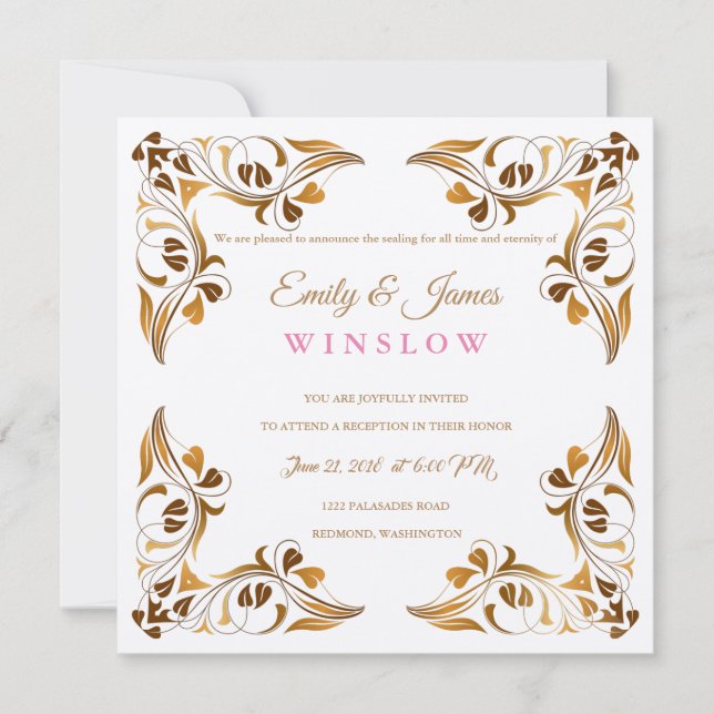 Temple Wedding Reception Card Fancy Leaf Borders (Front)