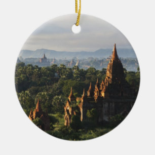Temples at sunrise, Bagan, Myanmar Ceramic Tree Decoration