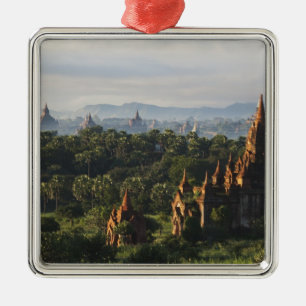 Temples at sunrise, Bagan, Myanmar Metal Tree Decoration