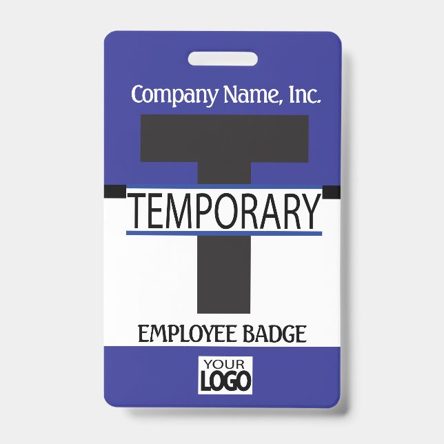 Temporary Employee Badge with your Logo - Blue ID Badge (Front)