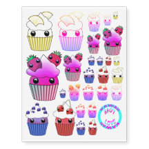 Temporary tattoos of kawaii cupcakes