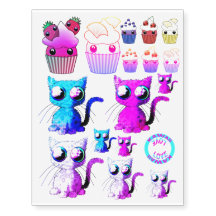 Temporary tattoos of kawaii cupcakes and cats