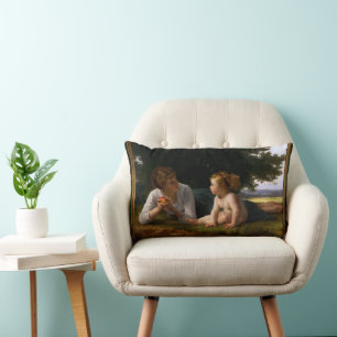 Temptation by William Bouguereau Lumbar Cushion