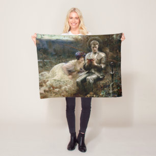 Temptation of Sir Percival (Mediaeval Knight) Fleece Blanket