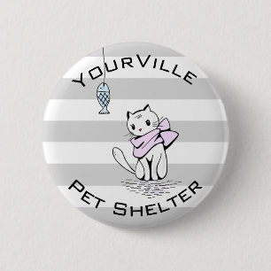 Tempted White Cat & Fish 6 Cm Round Badge