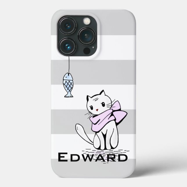 Tempted White Cat & Fish Case-Mate iPhone Case (Back)