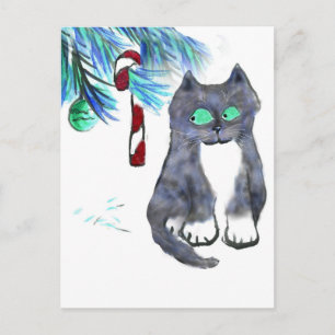 Tempting Candy Cane for Kitty Postcard