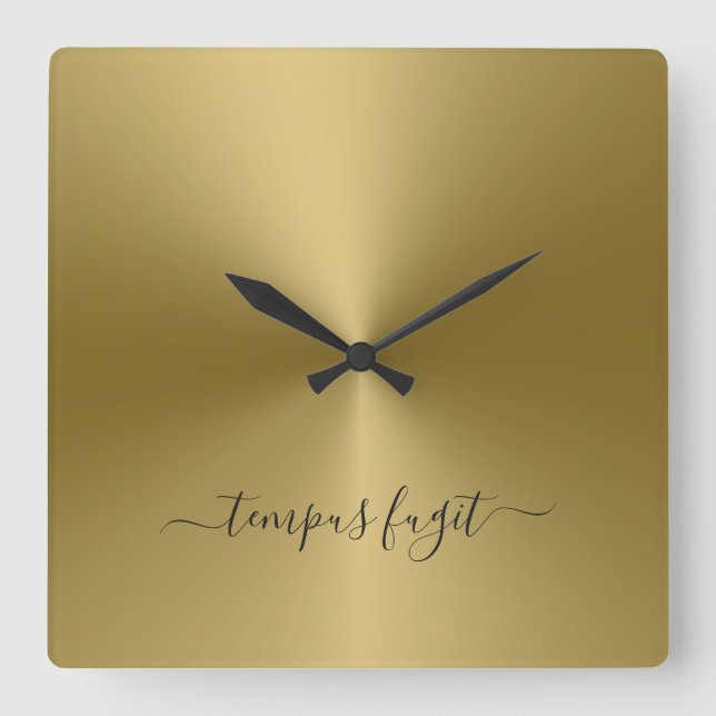 Tempus Fugit Antique Gold Metallic Style Acrylic Square Wall Clock (Front)