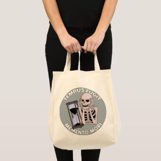 Tempus Fugit Skeleton Memento Mori Hourglass Tote Bag