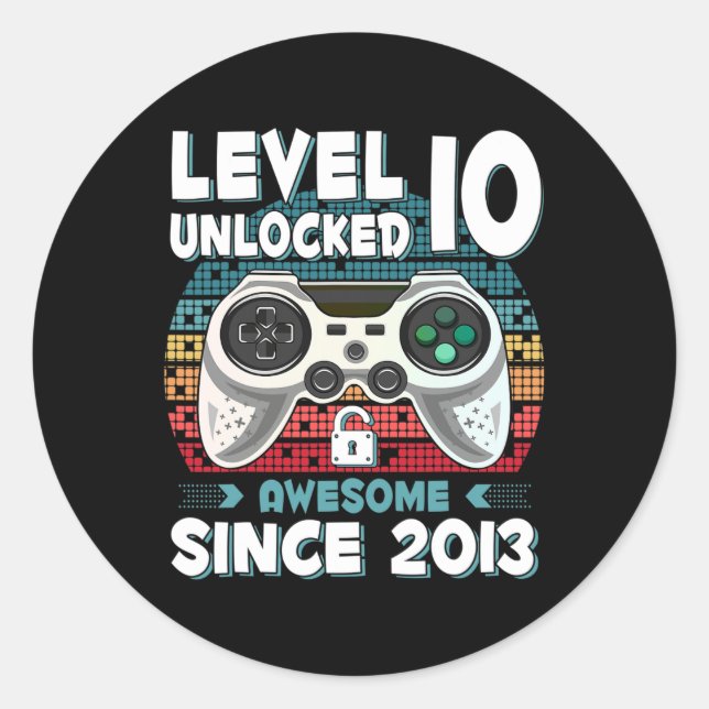 Ten 10yr Bday Son Boy Funny Gamer 10th 10 Year Old Classic Round Sticker (Front)
