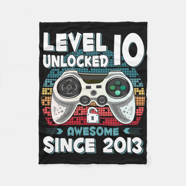 Ten 10yr Bday Son Boy Funny Gamer 10th 10 Year Old Fleece Blanket (Front)