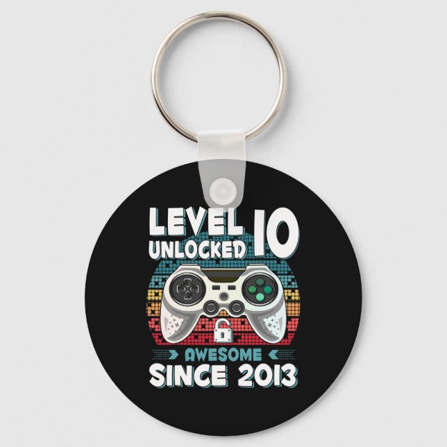 Ten 10yr Bday Son Boy Funny Gamer 10th 10 Year Old Key Ring (Front)