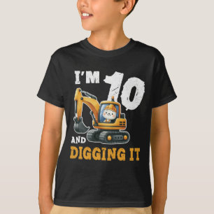 Ten 10yr Birthday Construction Excavator Boy T-Shirt