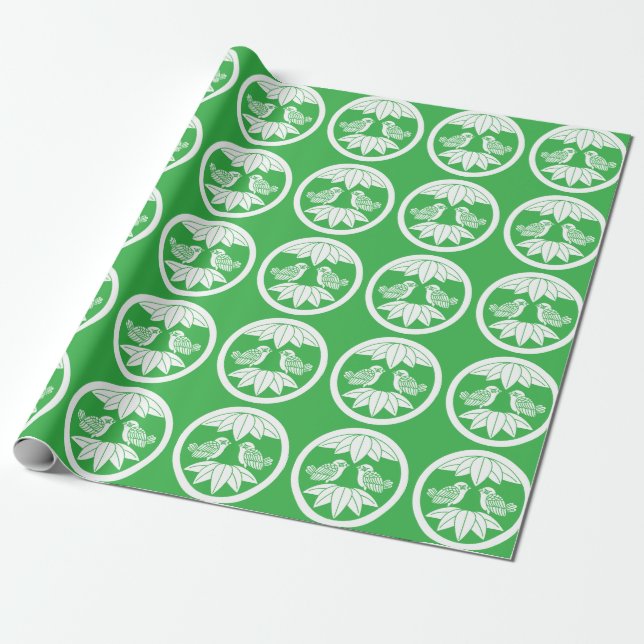 Ten bamboo leaves & facing sparrows Stickers Wrapping Paper (Unrolled)