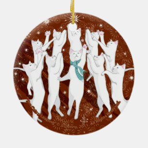 Ten Cats a-Leaping... double sided Ceramic Tree Decoration