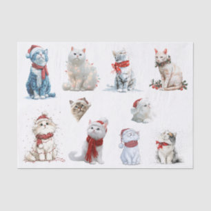 Ten Christmas Cats on a White Background Tissue Paper