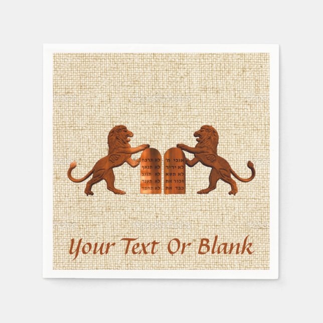Ten Commandments and Lions Napkin (Front)