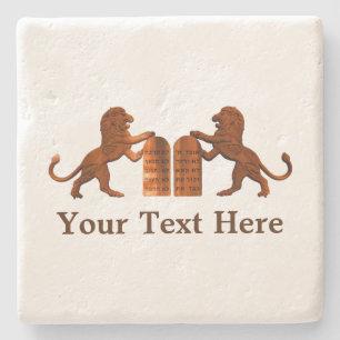 Ten Commandments and Lions Stone Coaster