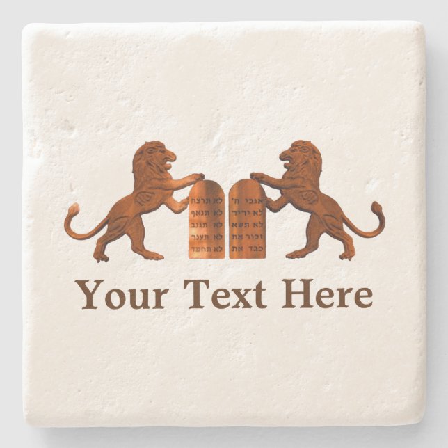Ten Commandments and Lions Stone Coaster (Front)