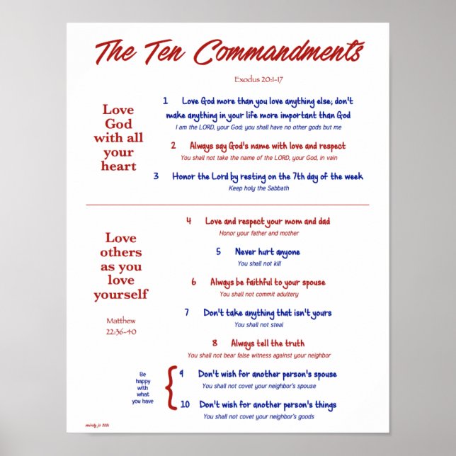 Ten Commandments for Kids--Red/Navy 2 Poster (Front)