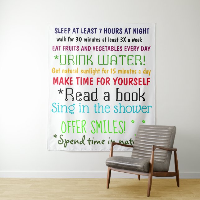 Ten Commandments of Health Fun Positive Quotes Tapestry (In Situ)