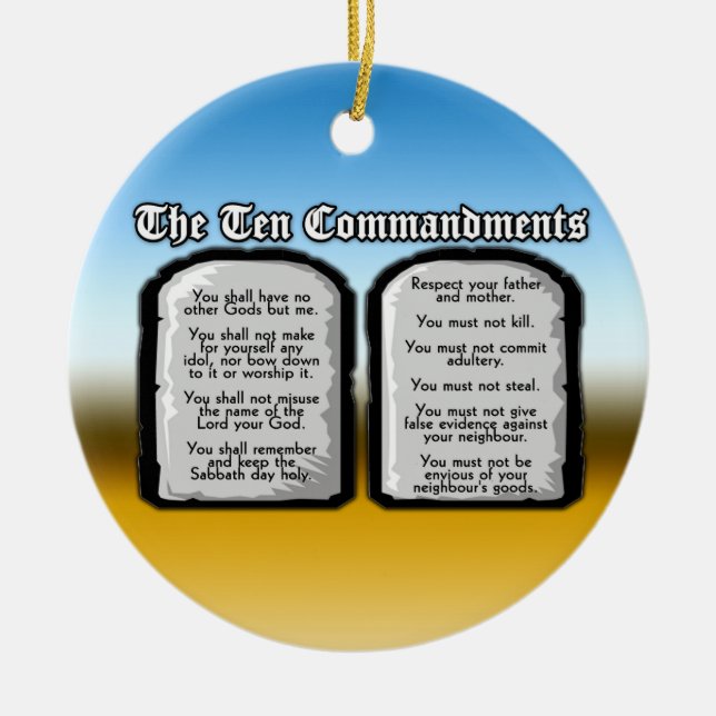 Ten Commandments of the Holy Bible, God's Law Ceramic Tree Decoration (Front)