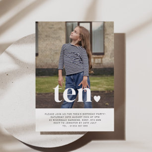 Ten Heart Photo Birthday Invitation 
