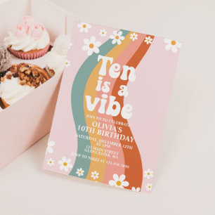 Ten is a Vibe groovy daisy rainbow 10th birthday Invitation