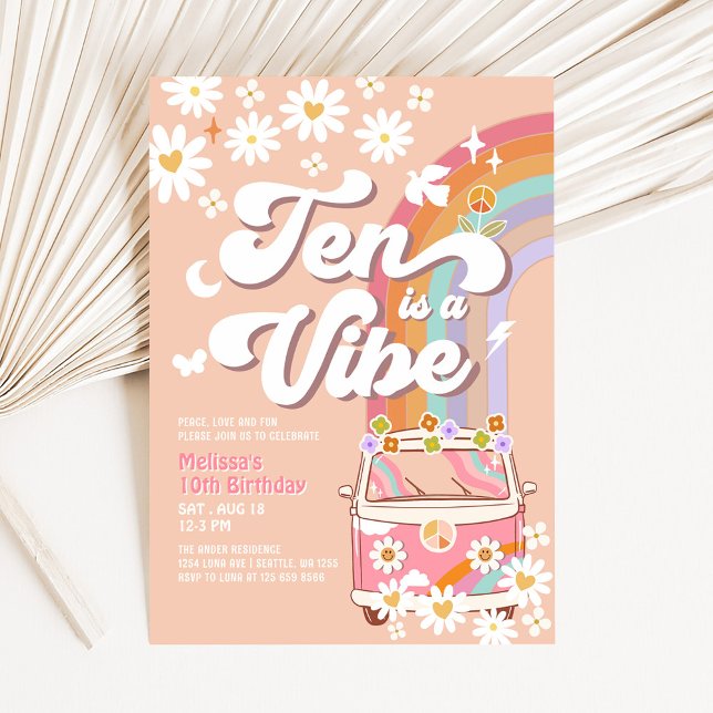 Ten is a Vibe Groovy Daisy Rainbow 10th Birthday Invitation (Creator Uploaded)