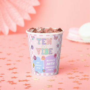 Ten Is A Vibe Preppy Patch 10th Birthday Party Paper Cups