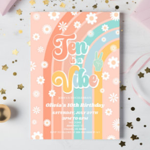 Ten Is A Vibe Rainbow Daisy 10th Birthday Party Invitation