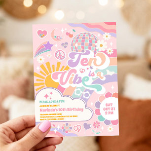 Ten Is A Vibe Retro Groovy Daisy 10th Birthday Inv Invitation