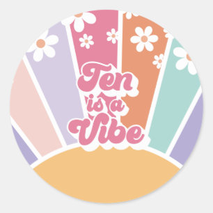 Ten is a Vibe Retro Sunshine Rainbow Daisy Classic Round Sticker