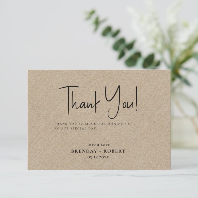 Ten linen Simple Script Welcome Thank You Card (Standing Front)