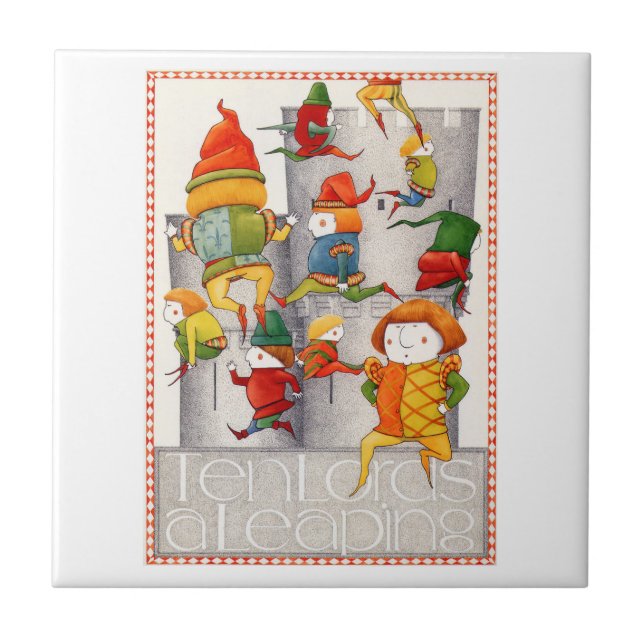TEN LORDS A LEAPING 4.25" Square Ceramic Tile (Front)