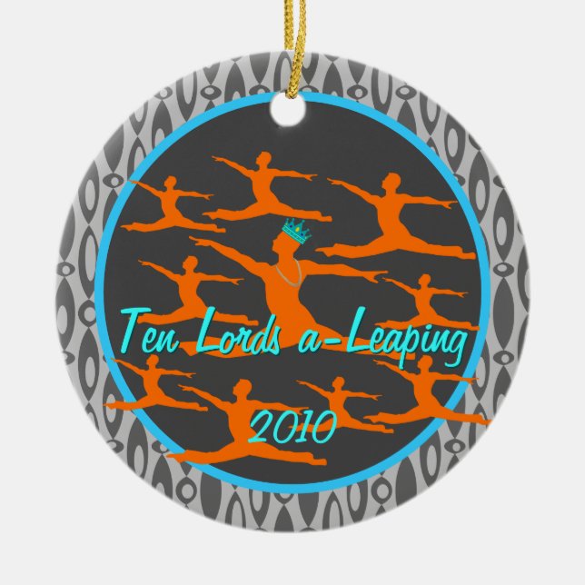Ten Lords a-Leaping - Custom year Ceramic Tree Decoration (Front)