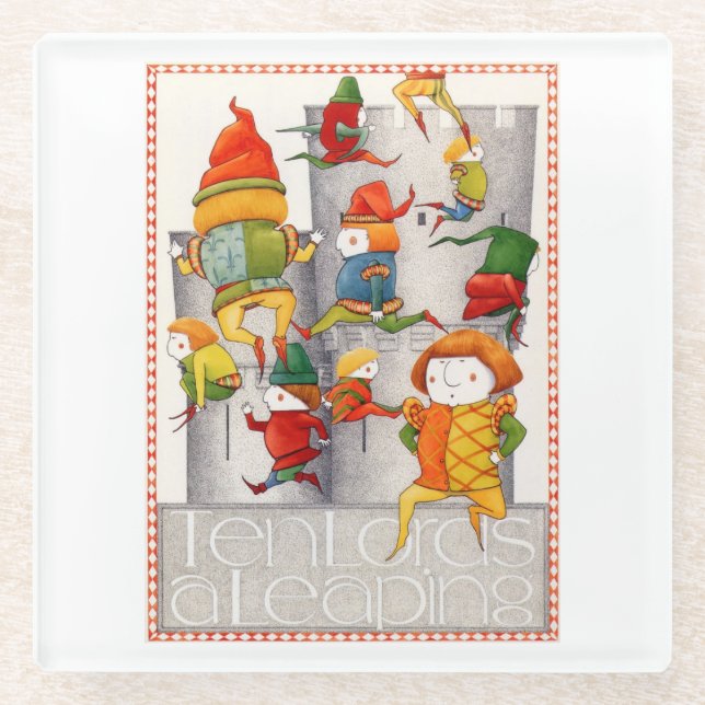 TEN LORDS A LEAPING Glass Beverage Coaster (Front)