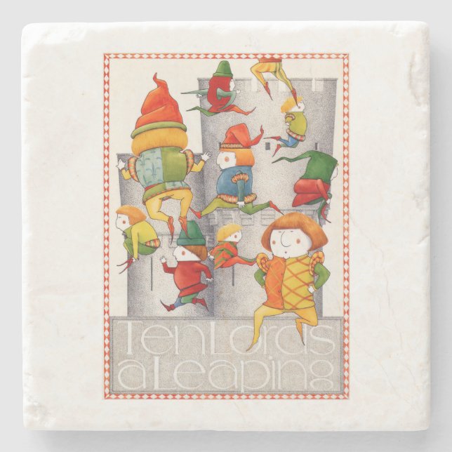 TEN LORDS A LEAPING Marble Stone Coaster (Front)