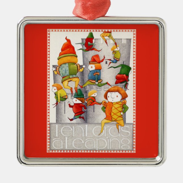 TEN LORDS A LEAPING Premium Square Ornament - Red (Front)