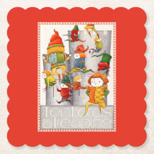 TEN LORDS A LEAPING Scalloped Paper Coasters - Red