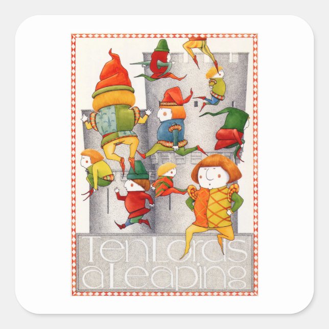 TEN LORDS A LEAPING Small Square Stickers (Front)