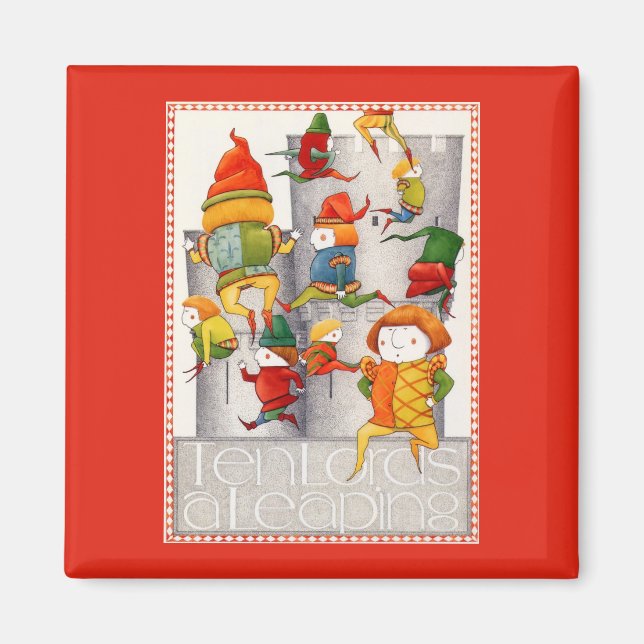 TEN LORDS A LEAPING Square Magnet - Red (Front)